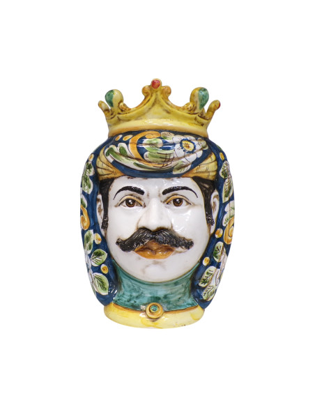 Testa di Moro uomo blu ornata in Ceramica di Caltagirone