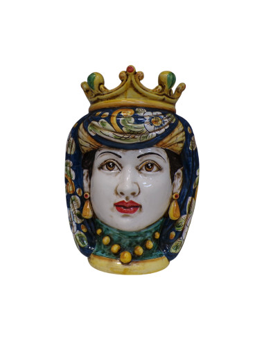 Testa di Moro donna blu ornata in Ceramica di...