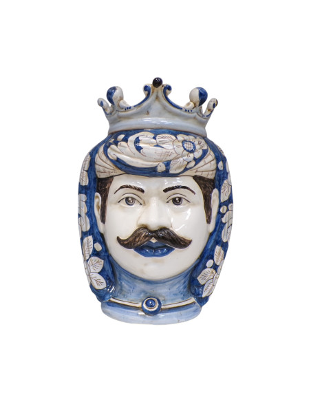 Testa di Moro uomo blu monocromatica in Ceramica di Caltagirone