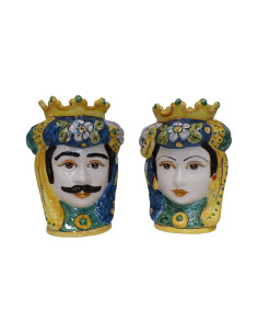 Coppia Teste di Moro con frutta in Ceramica di Caltagirone