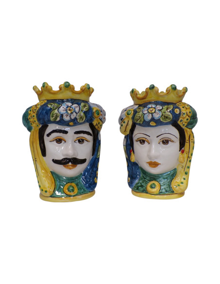 Coppia Teste di Moro con frutta in Ceramica di Caltagirone