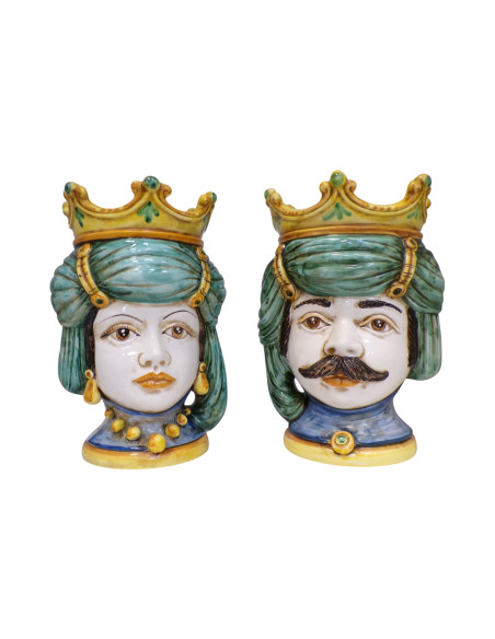 Coppia Teste di Moro verdi in Ceramica di Caltagirone