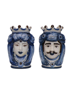 Coppia Teste di Moro blu monocromatiche in Ceramica di...