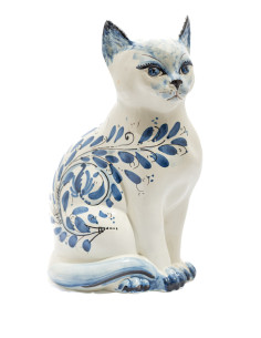 Caltagirone Ceramic Cat with Blue Decoration