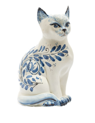 Caltagirone Ceramic Cat with Blue Decoration