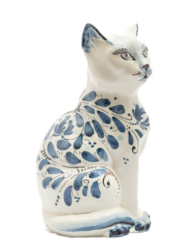 Caltagirone Ceramic Cat with Blue Decoration