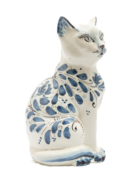 Caltagirone Ceramic Cat with Blue Decoration