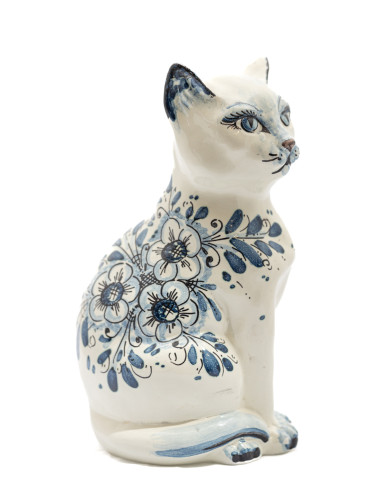 Caltagirone Ceramic Cat with Blue Floral...