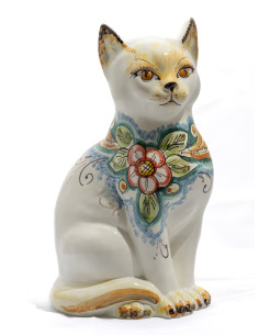Gatto in Ceramica di Caltagirone con Decoro Floreale