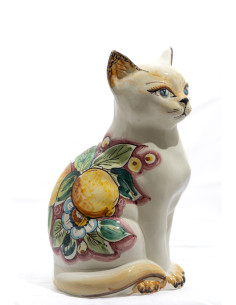 Caltagirone Ceramic Cat with Lemon Floral Decoration