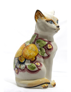 Caltagirone Ceramic Cat with Lemon Floral Decoration