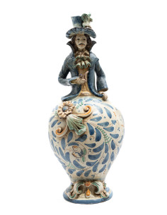 Caltagirone Ceramic Man Pot with Blue Decoration