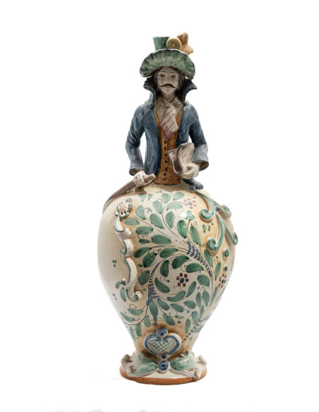Caltagirone Ceramic Man Pot with Green Decoration