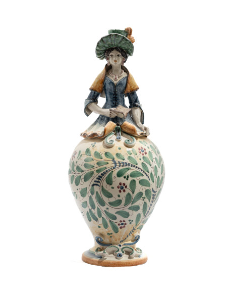 Lumiera Donna in Ceramica di Caltagirone con Decorazione Verde