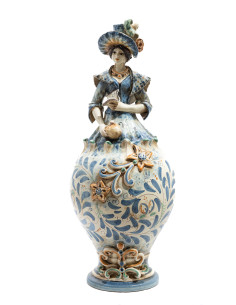 Women's Caltagirone Ceramic Pot with Blue Decoration