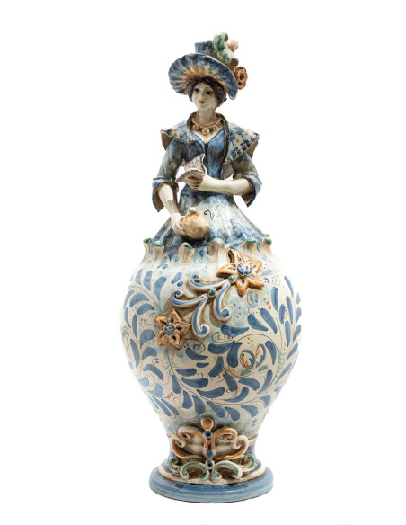 Lumiera Donna in Ceramica di Caltagirone con Decorazione Blu