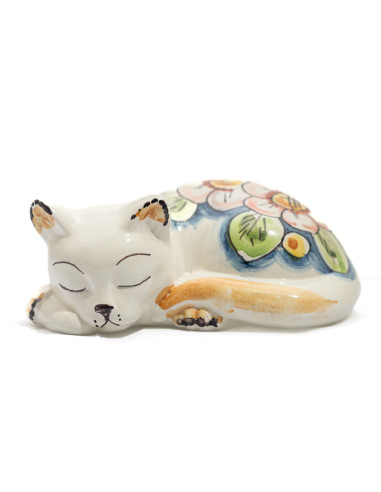Sleeping Cat in Caltagirone Ceramic with Blue...