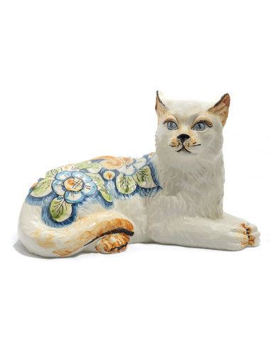 Lying cat in Caltagirone Ceramic with Blue...